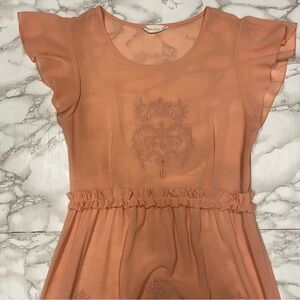 Altar’d State Tiered Embroidered Maxi Dress in Peach